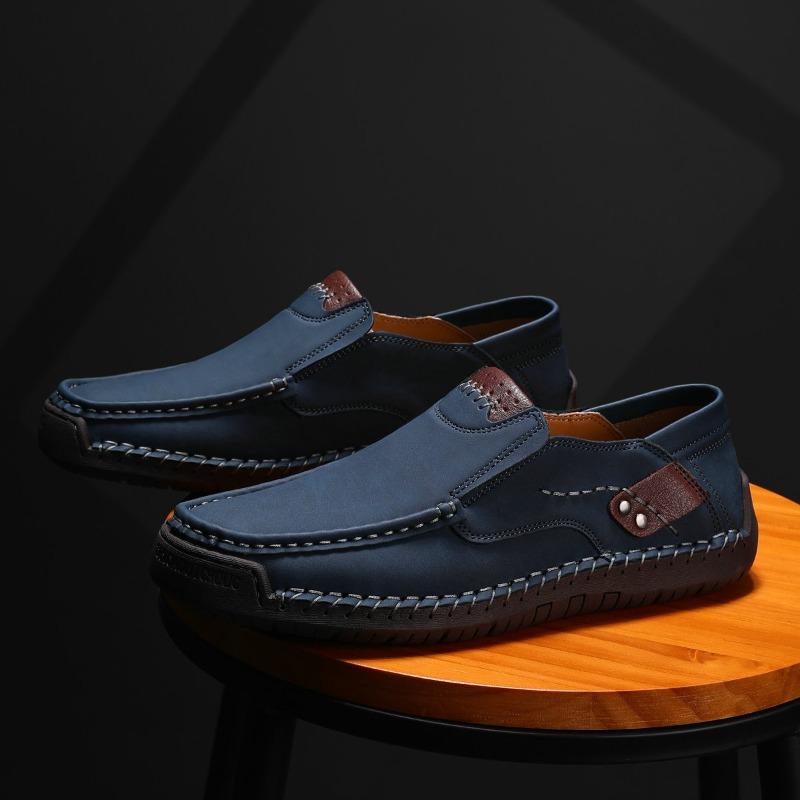 Handsydda slip-on läderskor | Herr Utomhus Casual Platta Lågt Skurna Skor Stora Storlekar