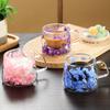 200ml Floral Glass Mug Real Flower Coffee Cup Double Wall Clear Mug with Insulated Handle Aesthetic Floral Tumbler for Hot Cold Drinks
