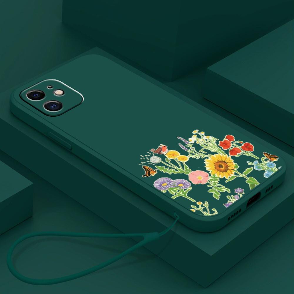 N75 Schmetterlinge Blumen mit Lanyard Silikon Gerade Kante Handyhüllen für iPhone 15 Pro Max Samsung A54 A14 S23 S24 Ultra S20 FE Stoßfeste Hülle