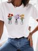 (Asian Size) Flower Trend Print Women Clothing Tee Top Woman Short Sleeve T Shirt Fashion Female Graphic T-shirts