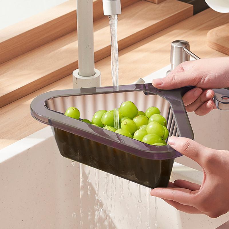 Colador de cesta, filtro triangular para fregadero de cocina, cesta de drenaje para fregadero de cocina, cesta de almacenamiento retráctil con perforadora libre, mantiene la cocina ordenada