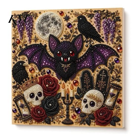 Zestaw do malowania sztucznymi perłami Zestaw Halloweenowy, Sztuka czarownictwa DIY Mozaika z koralików 3D Artystyczna Dekoracja ścienna dla dorosłych początkujących, Ręcznie robiona Dekoracja Świąteczna Kreatywna