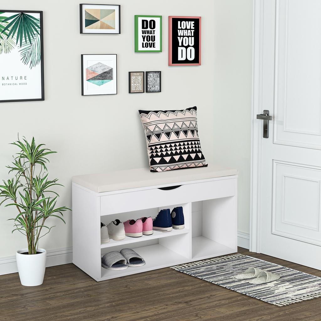 Wooden Shoes Cabinet Bench Hidden Storage Padded Seat Organiser Footwear Rack Hallway White 80 X 30 X 47 Cm