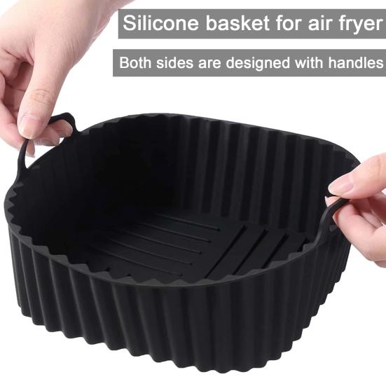Siliconen Airfryer Mandje Vierkant Herbruikbare Siliconen Pot voor 7QT Airfryer BPA-vrije Stoomovenvoering Eenvoudig te reinigen Airfryer Accessoire met Handgrepen