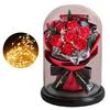 Yousheng Artificial Rose Bouquet with LED Light Glass Dome Cover Eternal Flower Decoration Women Wife Girlfriend Anniversary Valentine's Day Mother's