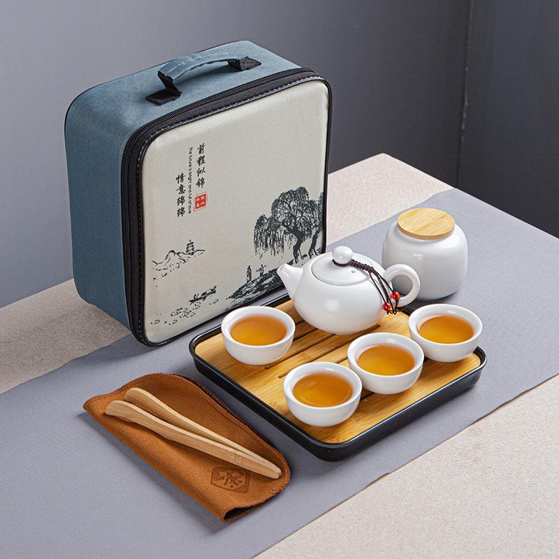 Portable Bag, Travel Kung Fu Tea Set, Ceramic Xishi Pot, One Pot, Two Cups, Four Cups Set, Creative Gift Souvenir