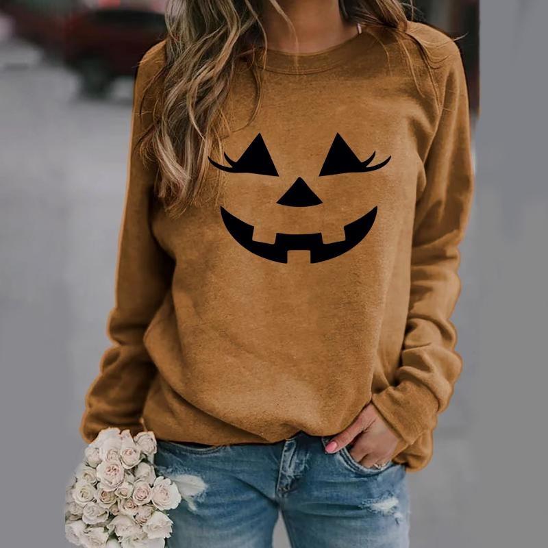 Cute Pumpkin Face Women's Long Sleeve New Fashion Sweater Fall Casual Comfort Pumpkin Face Sweatshirt Pullover