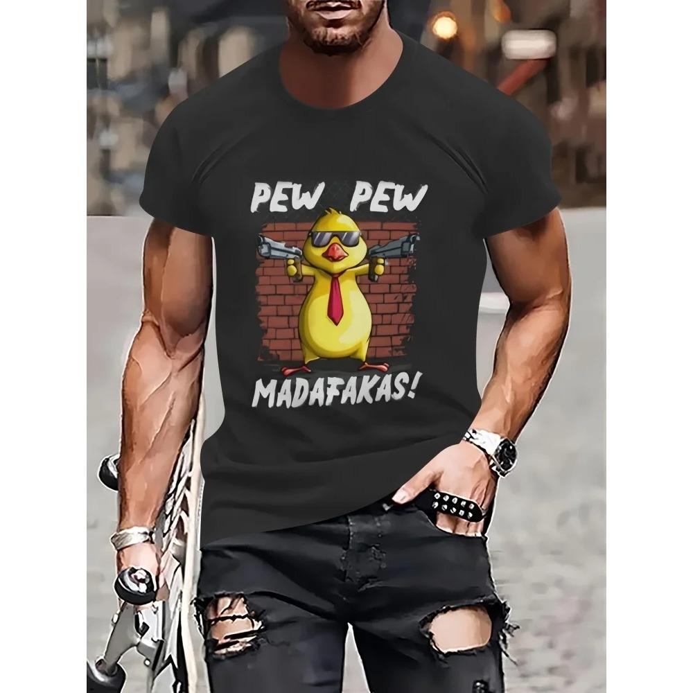 New Cartoon Duck Print Men's Crew Neck T-Shirt Street Style Men's Urban Fashion Short Sleeve Top Summer Casual Everyday T-Shirt