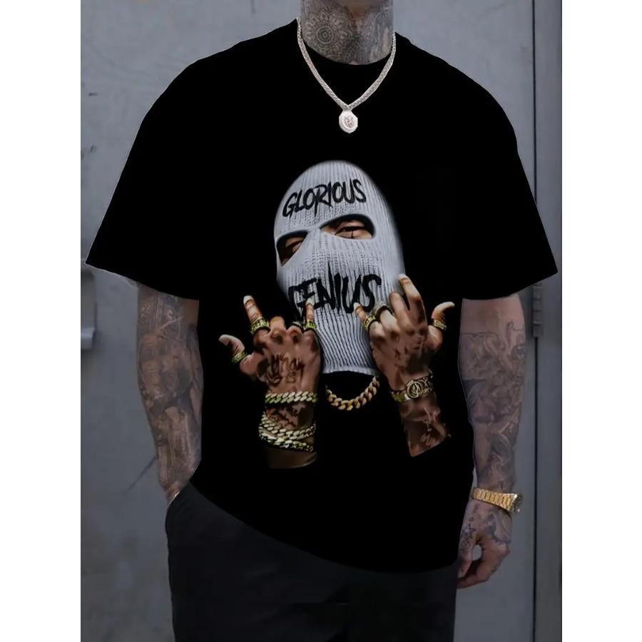 Herr Svart Tecknad Tryck 3D T-shirt Kortärmad Rundhalsad T-shirt Vintage Polyester Andningsbar Sport Casual Stor Storlek T-shirts Herr