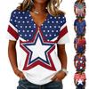 Women’s Fashion Casual Short Sleeve V Neck Pullover Top with Star Print Loose Fit Comfortable Design for Daily Wear