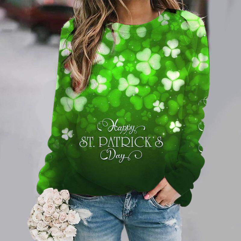 2026 Vierblättriges Kleeblatt 3D-Druck Urbaner Lässiger Raglan-Pullover