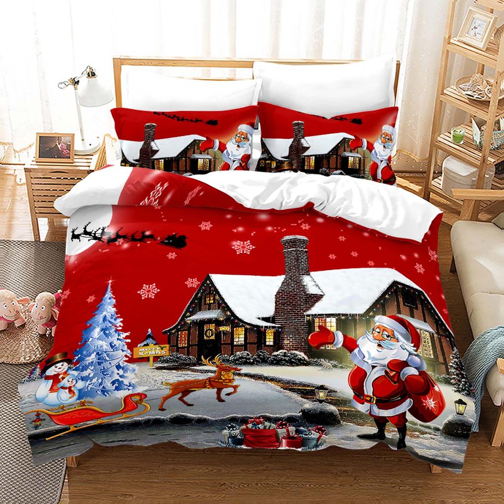 Merry Christmas Bedding Set 3D Digital Print Bed Linen No Core Suitable for Bedroom Gift Santa Claus Snowflake Duvet Cover Set