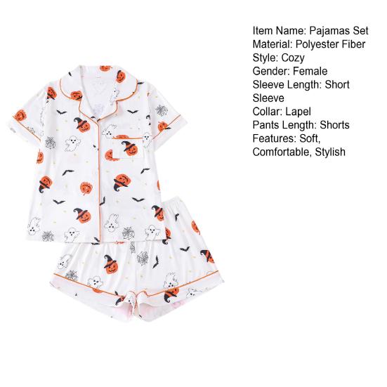 Women's Halloween Pajamas Sets 2 Piece Ghost Pumpkin Print Shirts