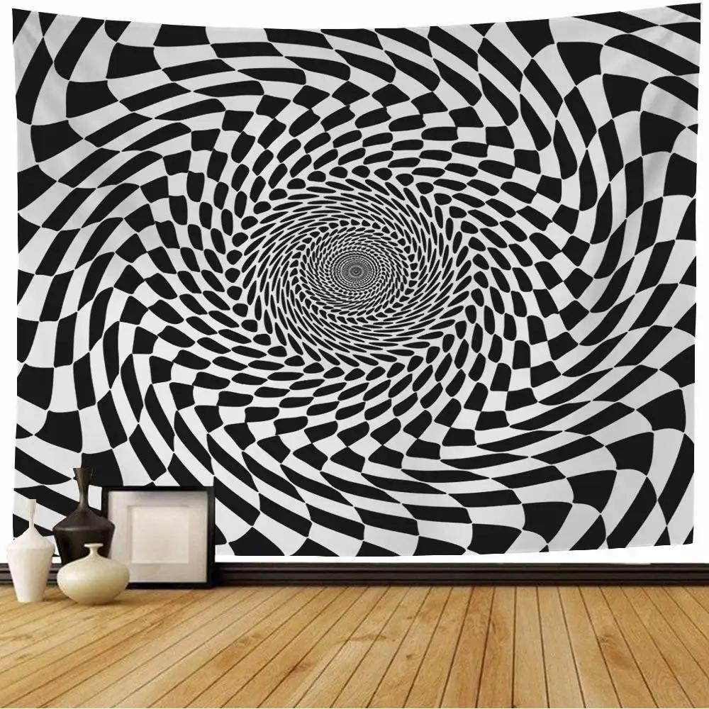 Hypnotic Spiral Tapestry Black White Optical Illusion Design Unique Wall Art for Bedroom Modern Decor Lover Gift