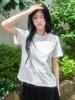 Lupeu Dot Angel Diagonal Button Short Sleeve T-Shirt Ivory + Black Dots