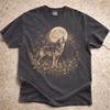 Wolven huilend naar de Maan Vintage Grafisch T-shirt, Boho Wilde Bloemen Wolf Shirt, Retro Dier T-shirt