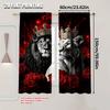 2 PCS Royal Lion and Red Rose Print Curtains   Stylish 2D Flat Digital Design   Light Filtering Fabric   Perfect Valentine's Day Li
