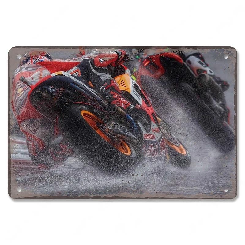 Vintage Metallblechschilder Motorsport-Poster Dekor Motorradrennen Retro Metallplakette Wandkunst Dekor für Garage Bar