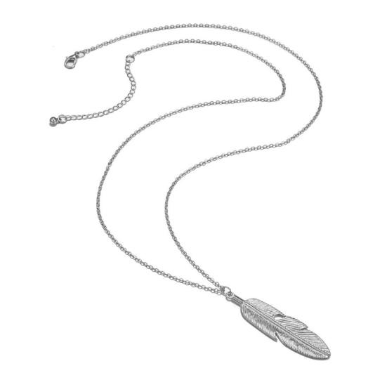 Feather Pendant Necklace Bohemian Vintage Casual Golden Silver Color Adjustable Long Sweater Necklace Fashion Accessories Gift