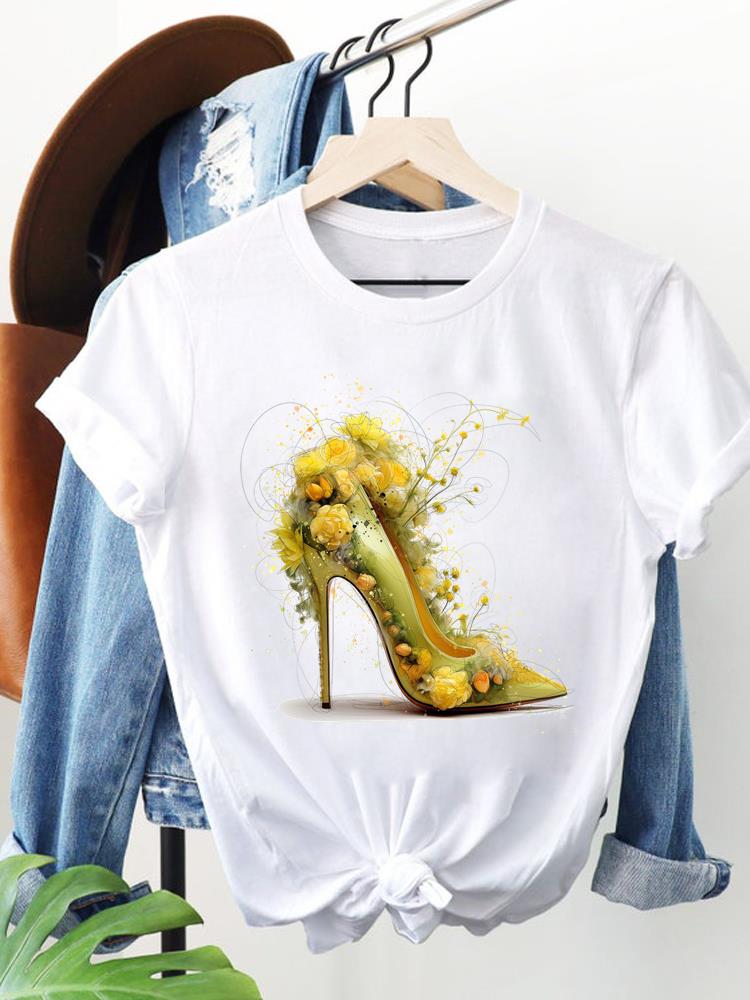 (Asiatische Größe) Kleidung T-Shirt Damen Pflanze Blume Trend Mode Tee Oberteil Frau Druck Weiblich Kurzarm Grafik-T-Shirts