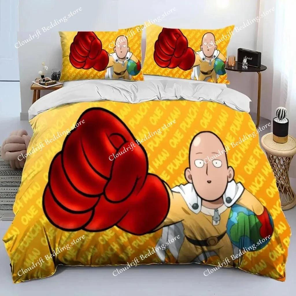 Anime One-Punch Man Saitama Bedding Set,Duvet Cover Comforter Bed Set Quilt Cover Pillowcase,King Queen Twin Size Boys Girls026