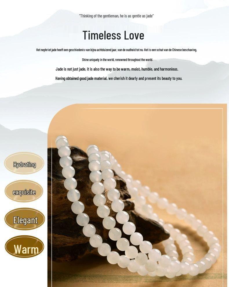 Collector's Grade Hetian White Jade Multi-Circle Bracelet with Mutton Fat Jade Beads
