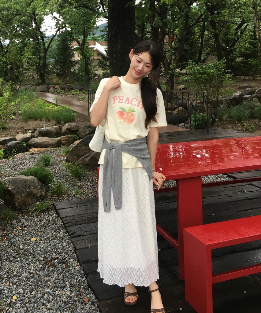 Nonlocal Lace Flare Long Skirt - Ivory