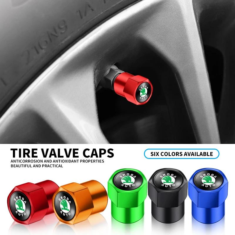 4Pcs Car Goods Dustproof Cap Car Tire Valve Stem Caps Bolt-In For Skoda A7 Fabia Kamiq Karoq Kodiaq Octavia Rapid Scala Superb BD8