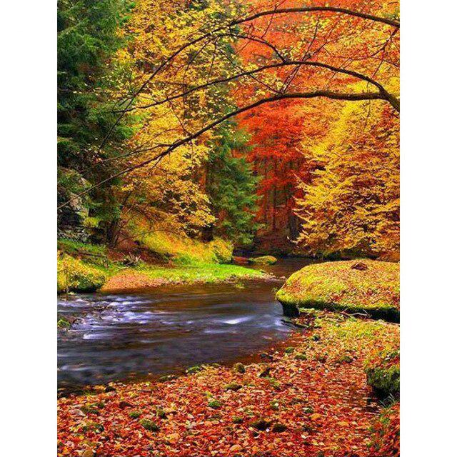 DIY 5D Diamond Painting Autumn Landscape Tree Diamond Embroidery Cross Stitch Mosaic Full Round