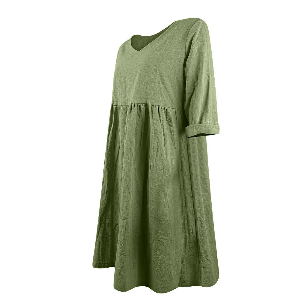 GMXIA Summer 3/4 Sleeves V-Neck Mid-Length Loose Dress