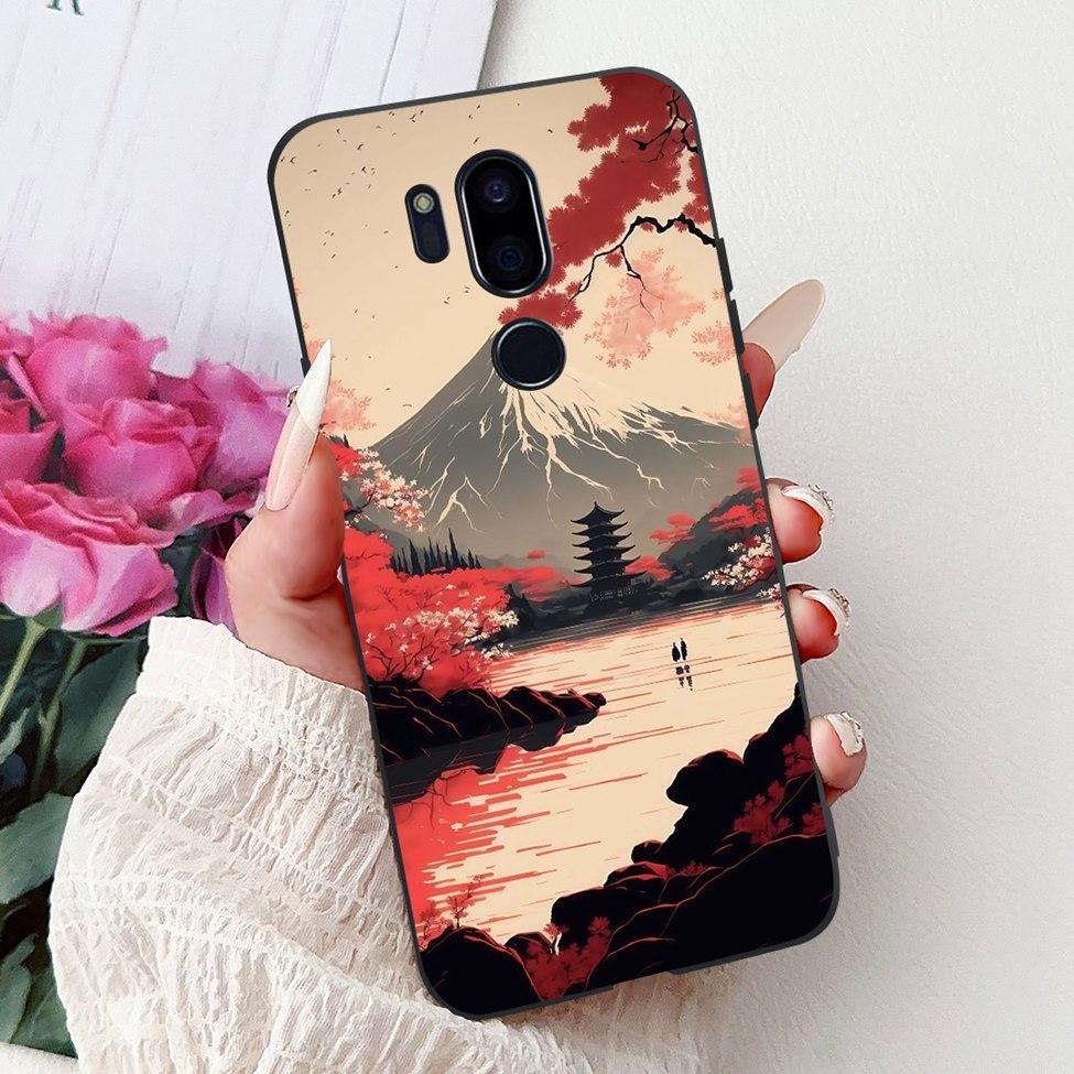 För LG G7 ThinQ Fodral Svart Silikon Söt Katt Mode Blommor Cool Målad Baksida För LG G7ThinQ Telefonfodral LMG710EM