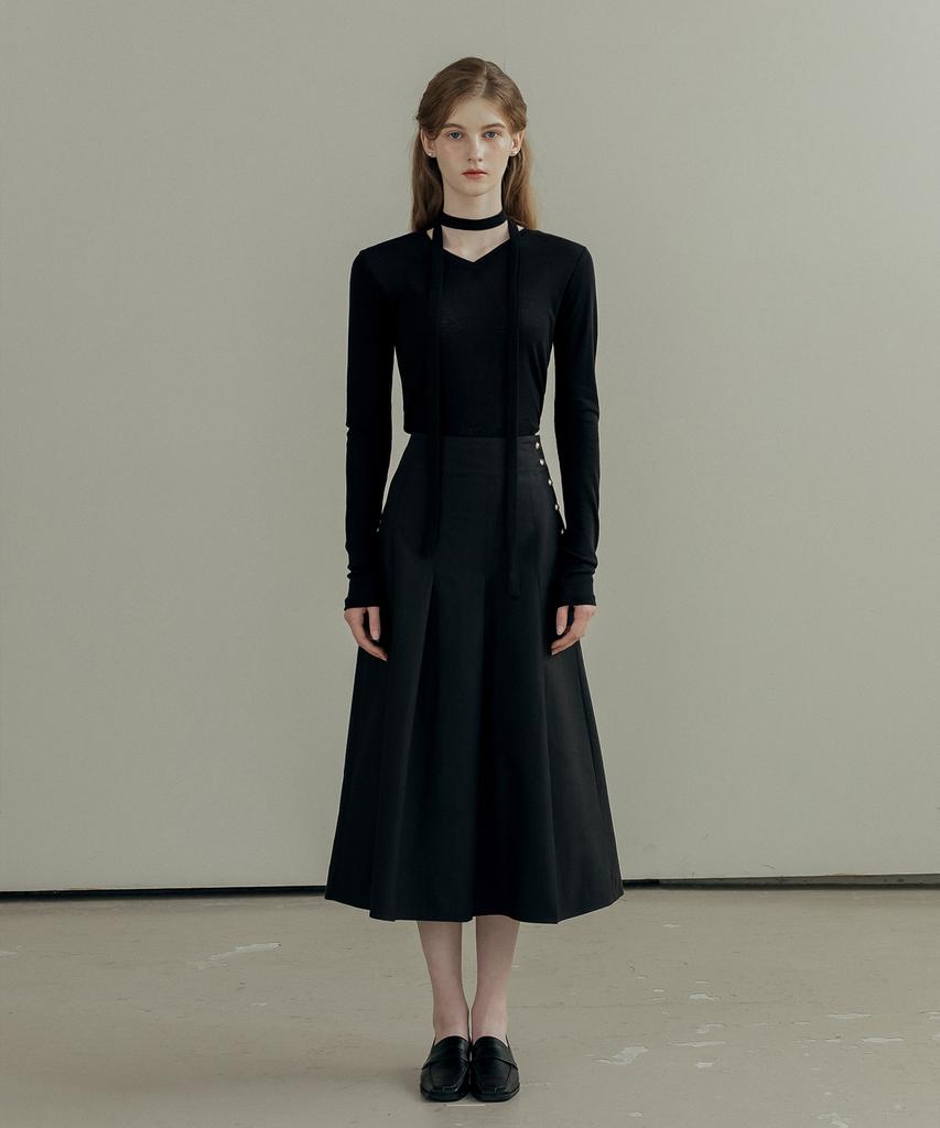 Meibeoyu Noosa Pleats Cotton Skirt _ Black