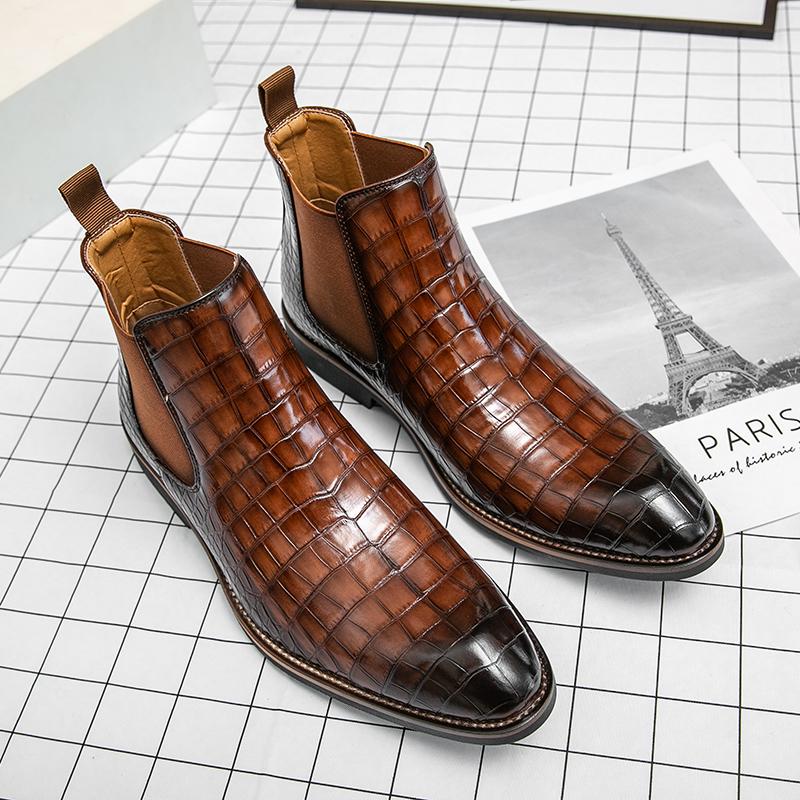 Mode Chelsea Boots för Män Ankelstövlar Business Fyrkantig Tå Slip-On Handgjorda Herrstövlar Storlek 38-45
