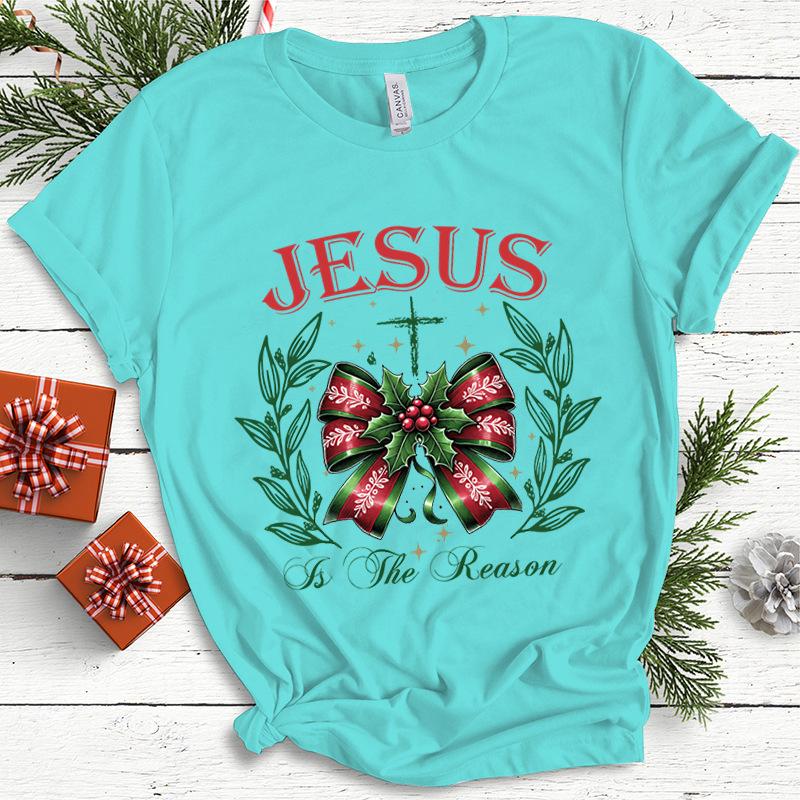 Christmas Coquette Bow Christmas Butterfly Print Short Sleeved Casual Loose Round Neck Pure Cotton Short Sleeved Top T-Shirts Women’s