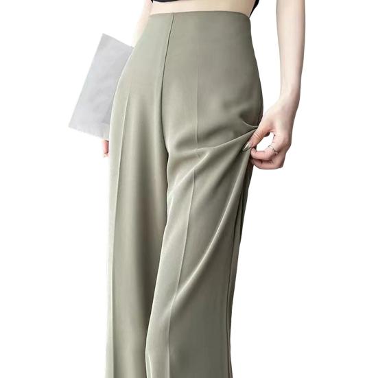 Vrouwen zomer pak broek hoge taille rechte wijde pijpen lange broek effen kleur licht uitlopende casual broek werkkleding