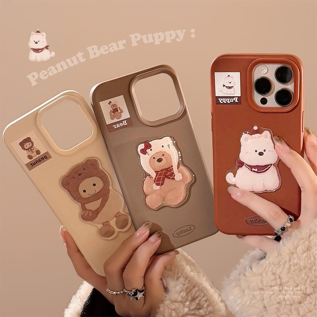 Cute bear 17promax apple 16 mobile phone case iphone14 for 13 three-dimensional west highland 12 silicone 11