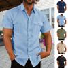 Men Summer Shirt Solid Color Single-breasted Loose Chest Pockets Turn-down Collar Short Sleeves Soft Breathable Lightweight Cardigan Button Formal Top