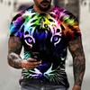 Camiseta de Verano con Cuello Redondo y Estampado de Tigre 3D, Moda Casual de Manga Corta para Hombre