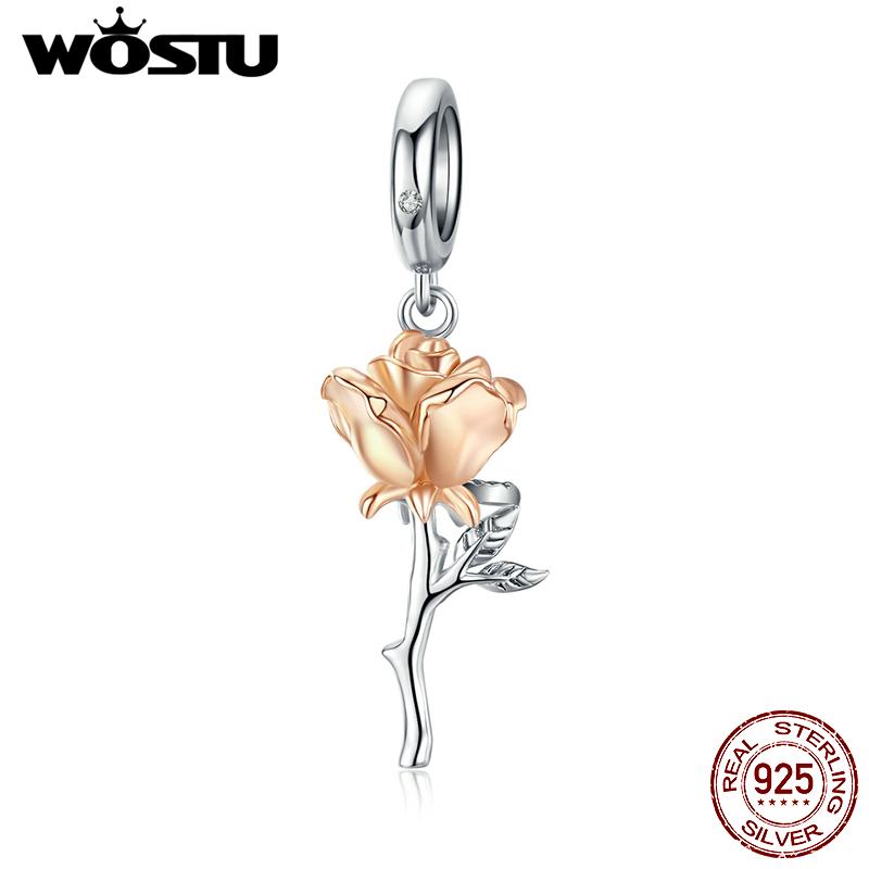 WOSTU Daisy Flower Series Charms 925 Silver Spacer Beads Dangle Charms Fit Bracelets DIY Jewelry