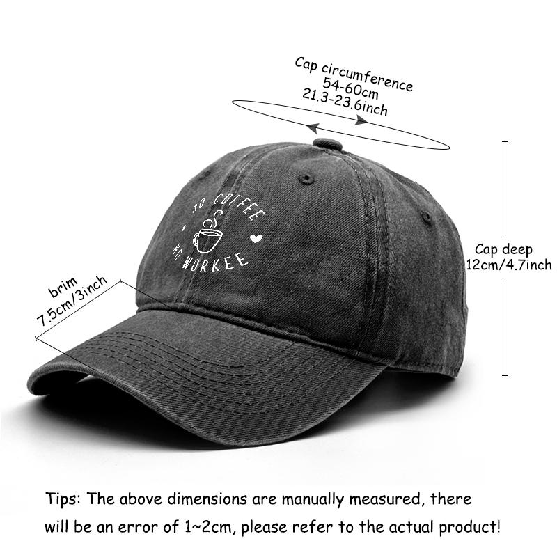 No Coffee No Worker Print Adjustable Baseball Hat Gorra Hombre Curved Brim Unisex Snapback Sun Hat Outdoor Accessory  Caps