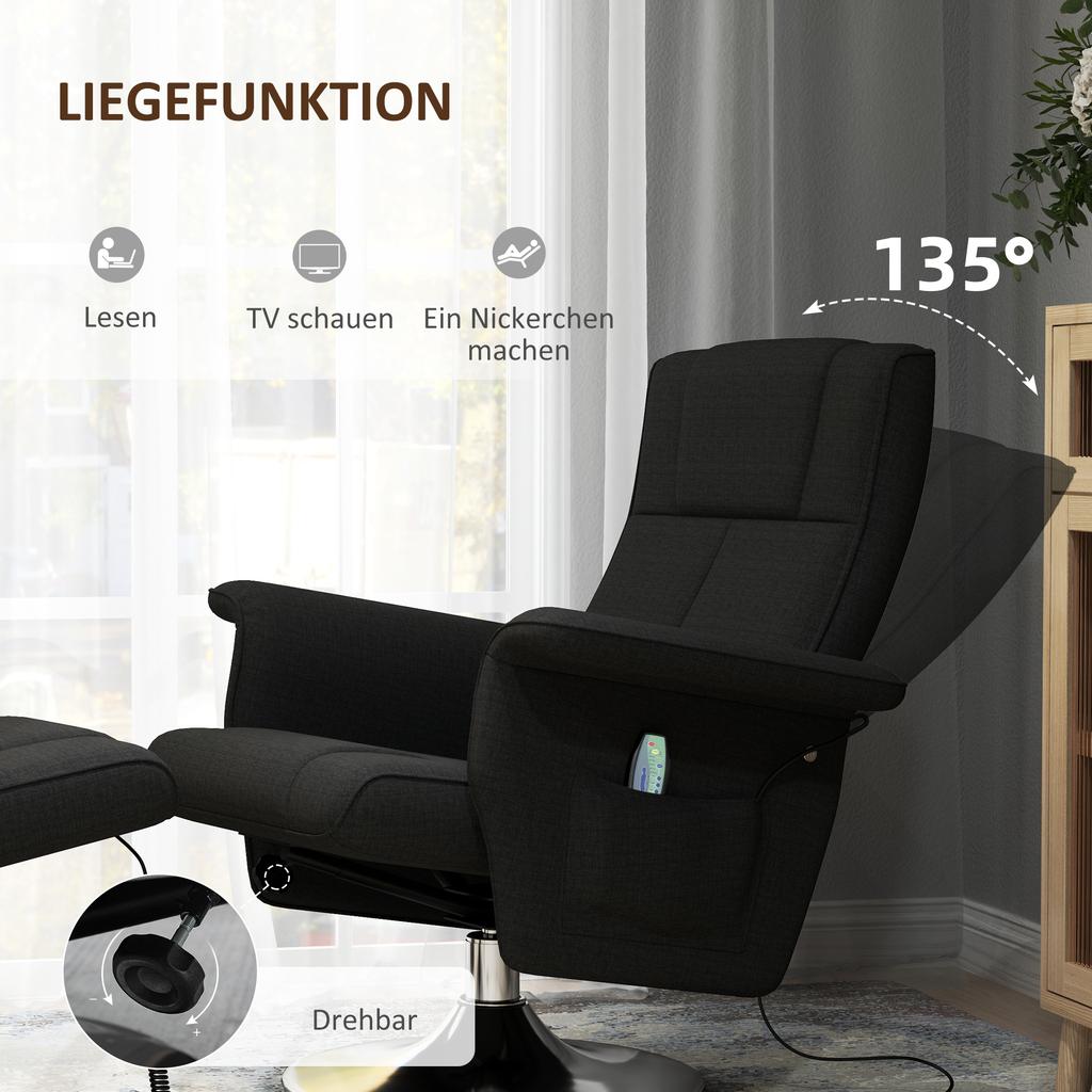 Massage Chair with Ottoman, Reclining Backrest, 78 X 95 X 88 Cm, Black