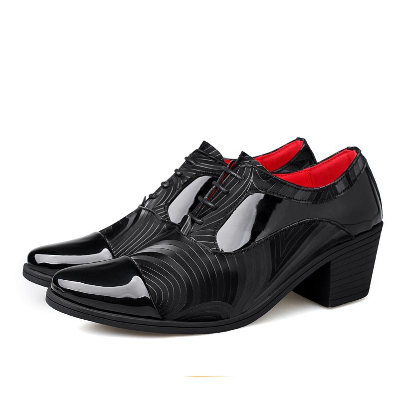 New Fashion Black White Men's Dress Shoes Pointed Leather High Heel Shoes Men Height Increasing Wedding Shoes Men Zapatos Hombre