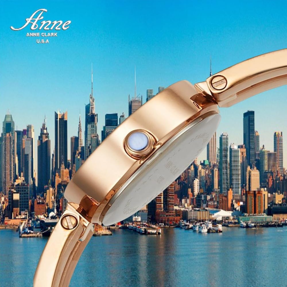 ANNE CLARK Montre AM1020 Série Cœur Mobile Croix Cadran Coquillage Rose Naturel Diamant Naturel Diamant Tout Acier Inoxydable Femme & Doux pour la Peau (Or rose)