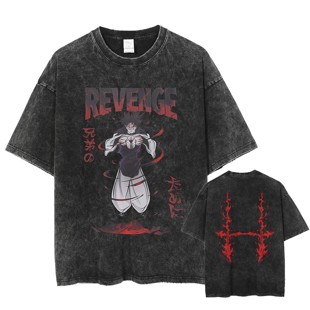 Spellbound Versus Battle Short-Sleeved Cartoon Print Washed New Men's T-Shirt Men's Style Patterned T-Shirt