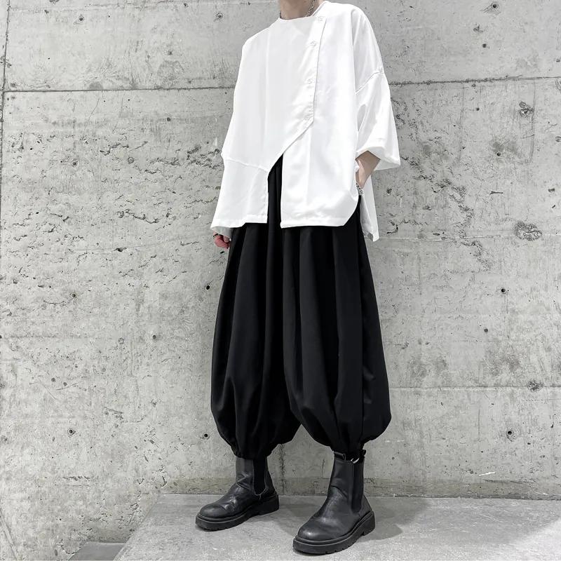 Men's Autumn Relaxed-Fit Casual Wide-Leg Pants with Stylish Cuffed Hem and Cropped Lantern Design
