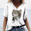 Dames Street Fashion T-shirt Schilderen Kat 3D Print Korte Mouw Veelzijdig Dagelijks Los Casual V-hals Dameskleding