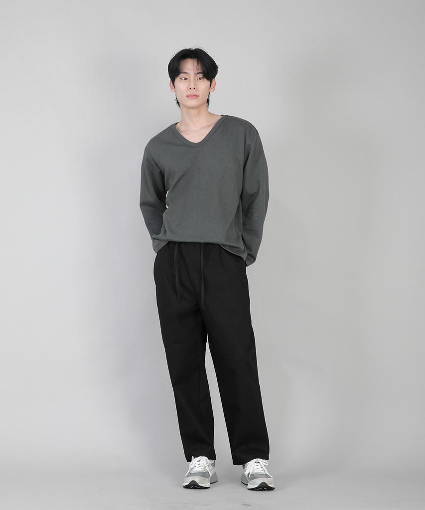 Seinteukeulu Plain Tapered Cotton Pants Rtp-380 Black