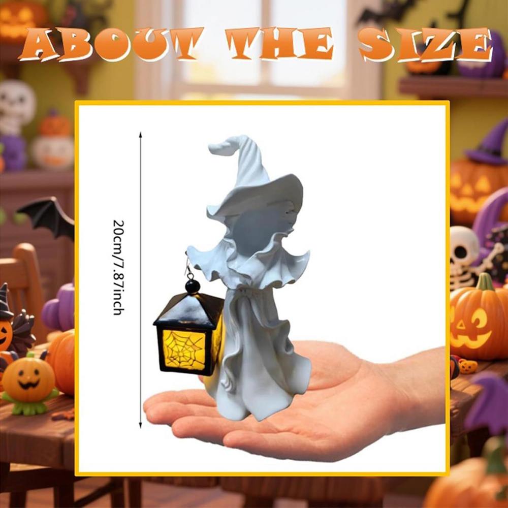 Witch Statue Halloween Figurines Spooky Witch With Lamp Table Centerpieces Desk Decor For Fireplace Living Room Bedroom Patio