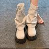 Fashion Buckle Black Ankle Boots for Women Fashion Pu Leather Thick Bottom Combat Boots Woman Thick Slip on Platform Punk Botas