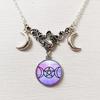 Retro Fashion Sliver Color Triple Moon Goddess Crescent Moon Crystal Glass Pendant Necklace for Women Amulet Charm Jewelry Gifts